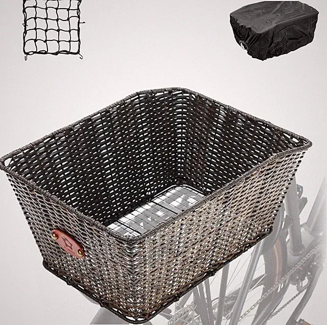 Bike Basket Rear 16"X11.4"X7.4" Natural Rattan Beach Cruiser Bike Rear Basket W/