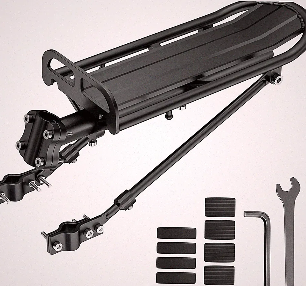 Bike Rear Cargo Rack Aluminum Adjustable Seatpost Mount – 55 lb Capacity