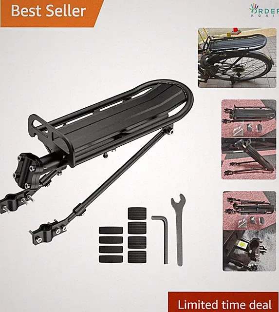 Bike Rear Rack Aluminum Alloy 55lb Capacity Retractable Cargo Mount