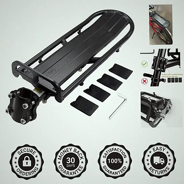 Durable Aluminum Alloy Rear Bike Rack - 22 lbs Load Capacity & Adjustable Design