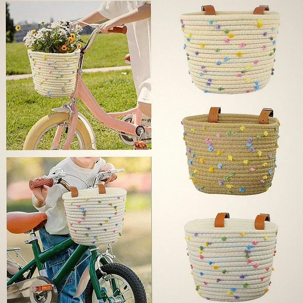 Kids Bike Basket Cotton Rope Lightweight Cargo Rack Bag Cycling Basket Bicycle